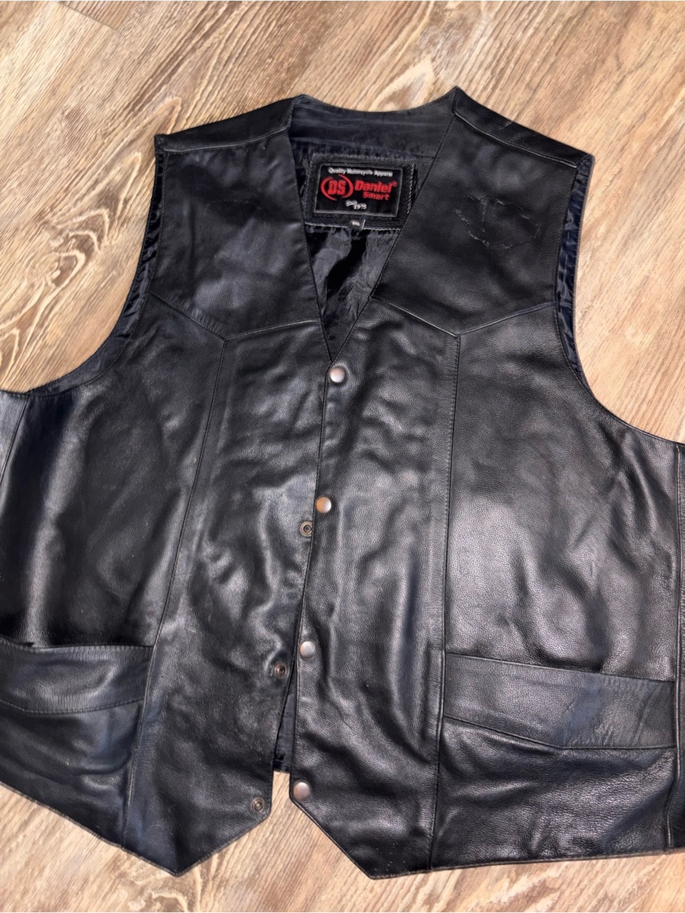 Daniel Smart Black Leather Men's Button Vest